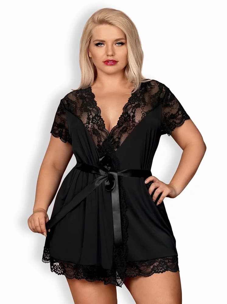 Elegantní župan 810 - PEI black XXL - Obsessive 2XL/3XL černá
