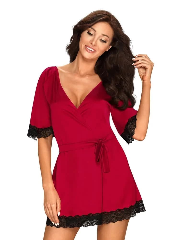 Elegantní župan Sensuelia peignoir red - Obsessive červená
