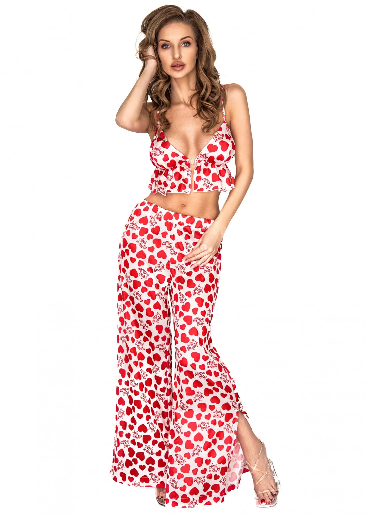 Krásný komplet Inezza Bra + Pants - Anais bílá/červená