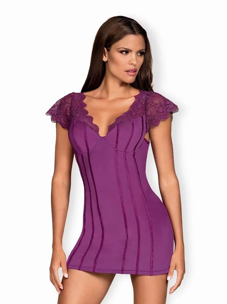 Výjimečná košilka Moketta chemise purple - Obsessive fialová