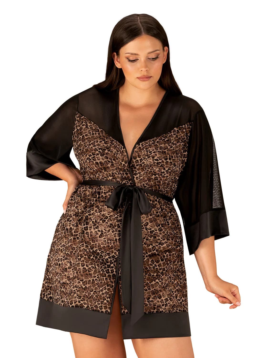 Dokonalý župan Allunes peignoir 2XL/3XL - Obsessive 2XL/3XL černá